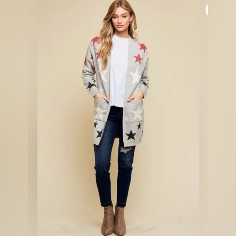 Dreamers Modcloth Red and Cream Star Cardigan